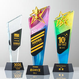 奖杯定制做授权牌经销年会优秀员工刻字金属铝板高端水晶立体奖牌