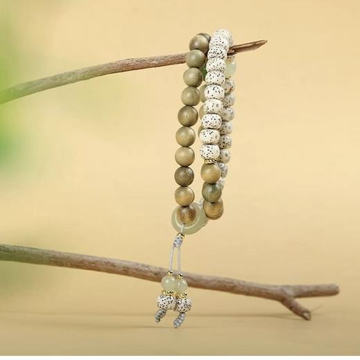 天然星月菩提绿檀木和田玉双圈手串 商品图3