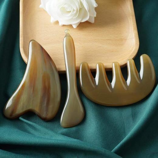 白牦牛角梳子五齿经络梳刮痧板面部美容眼部拔筋棒 商品图0