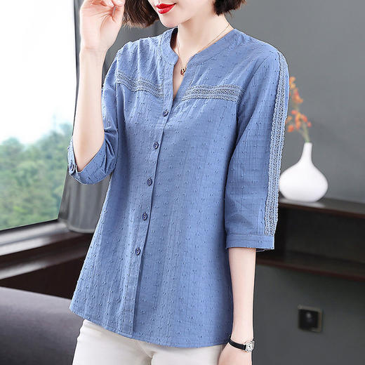 棉麻休闲衬衫女夏季新款女装中年妈妈春秋中袖七分袖上衣纯棉衬衣 商品图2