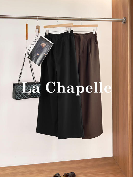 专柜实拍【羊毛西装裤】拉夏贝尔/La Chapelle垂坠质感高腰半松紧宽松显瘦休闲阔腿长裤★ 商品图2