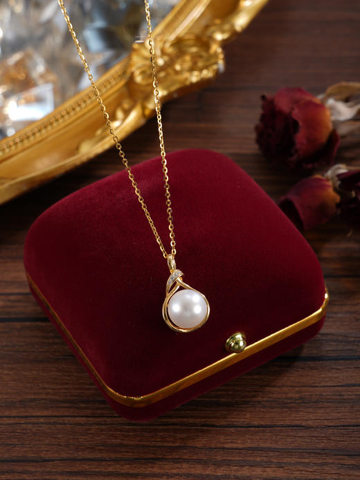 子佩集【霞织锦梦】银S925珍珠惜王妃套链【P1888】9.5mm珠镀金缠绕水滴2601 商品图3