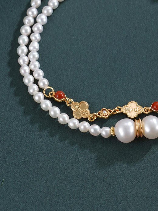 子佩集【幸运礼赞】银S925珍珠惜王妃手链【QNS0011】3mm珠镀金南红四叶草2601 商品图6