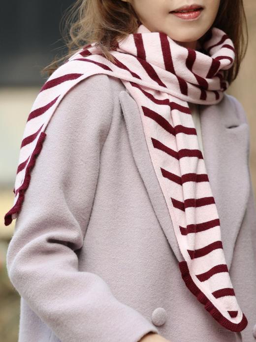 TYNVIE 条纹荷叶边三角羊绒羊毛围巾 - 紫/粉 商品图0