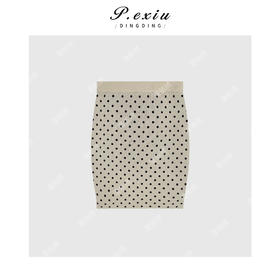 04-1潘依绣丁丁宠粉PanYiXiu/潘依绣冰丝设计感气质优雅波点针织半身裙 ZZ0527