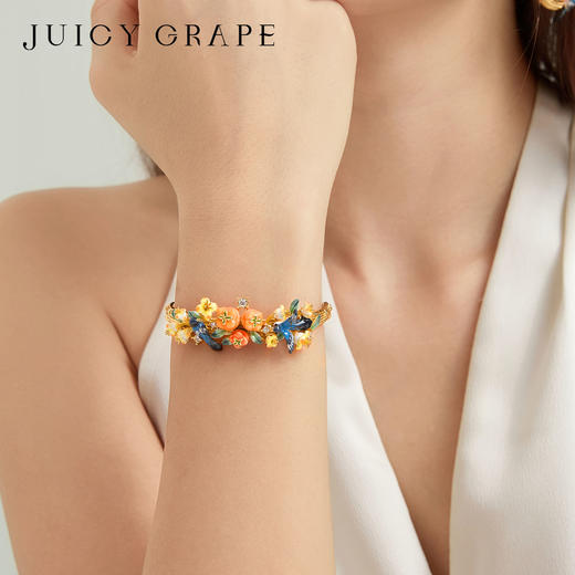 【焕新季】Juicy Grape首饰套装轻奢小众珐琅项链手链耳环戒指新年生日礼物 雀柿呈祥-喜柿连连手链半镯 商品图1