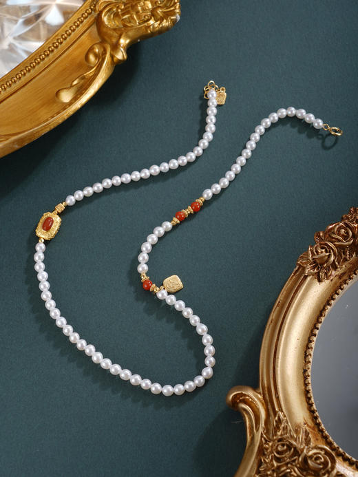 子佩集【福蕴长华】银S925珍珠惜王妃手链【QNS0007】3mm珠镀金南红方块2601 商品图11