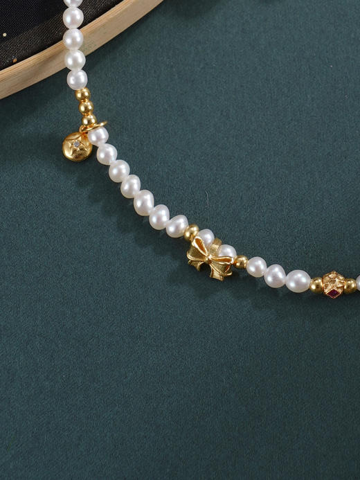 子佩集【依恋情结】银S925珍珠惜王妃手链【QNS0020】3mm珠镀金蝴蝶结2601 商品图6