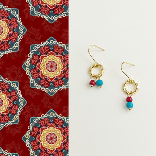 【新年耳环】复古新中式天然石串珠耳环 手工设计款国风油画感气质耳饰 商品图6