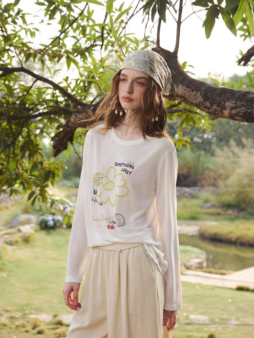 OLrain欧芮儿2026新款T恤白色长袖宽松透气休闲上衣 商品图2