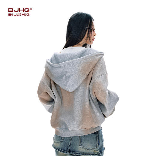 FTT Flythetruth 连帽卫衣女款春做旧复古烫火钻美式拉链外套上衣 商品图2