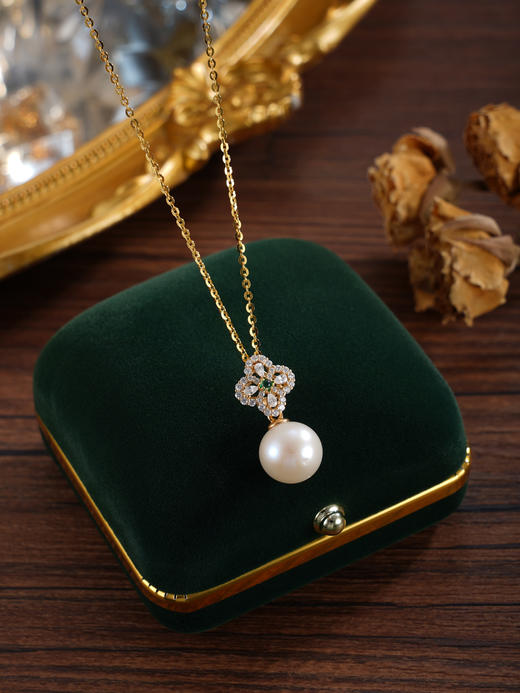 子佩集【四叶情深】银S925珍珠惜王妃套链【P2905】10.7mm珠镀金绿点四叶草2601 商品图2