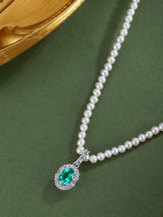 子佩集【绿意星澜】银S925珍珠惜王妃项链【ZZXL023】2.8mm珠绿椭圆2601 商品图3