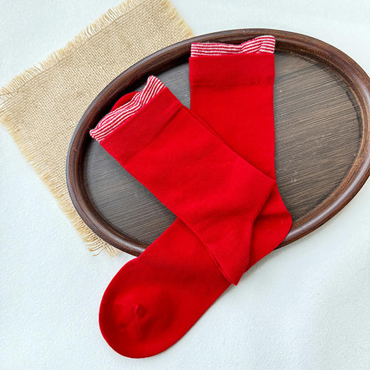 新年红色系袜子蝴蝶结点子中筒袜-纪念日百货门店同款167746074 商品图5