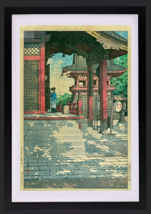 独角鹿西洋古董1931年日本昭和时代著名新版画大师川濑巴水作品《目黒不動堂》 商品图0