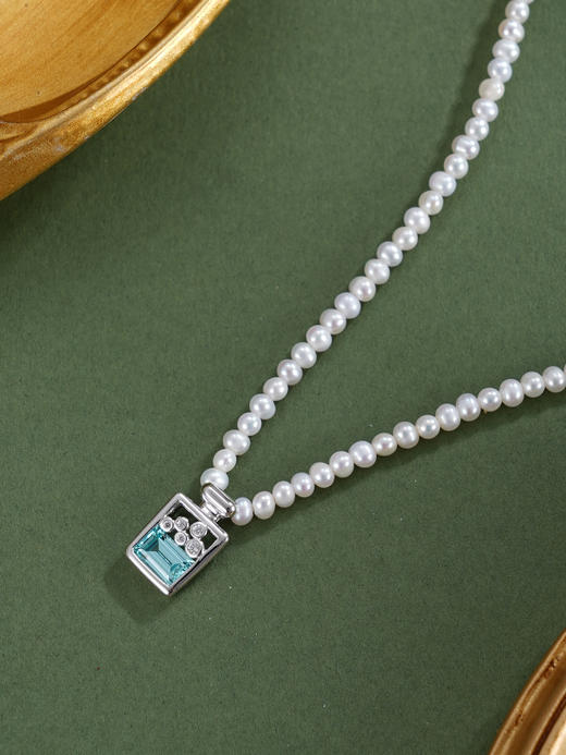 子佩集【蓝梦拾光】银S925珍珠惜王妃项链【ZZXL014】2.8mm珠蓝方块2601 商品图2