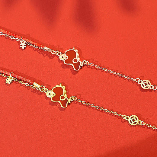 六鑫珠宝 马上暴富新中式马年红玛瑙钱币独角兽红绳手链 925纯银 商品图1