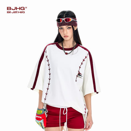 BJHG不计后果 棒球短袖T恤男款夏美式潮牌休闲运动印花宽松上衣女 商品图3