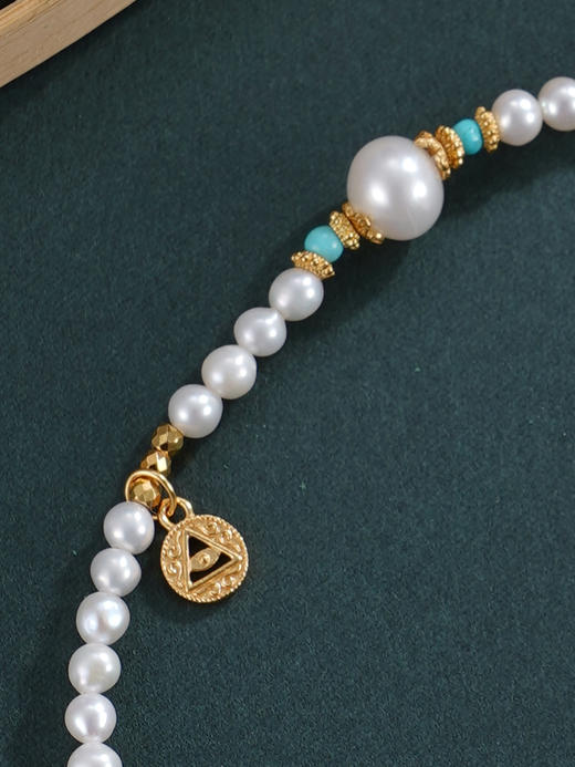 子佩集【璀璨年华】银S925珍珠惜王妃手链【QNS0010】3mm珠镀金绿松石三角之力金币2601 商品图7