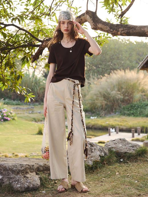 OLrain欧芮儿2026咖色T恤夏季合体休闲上衣 商品图0