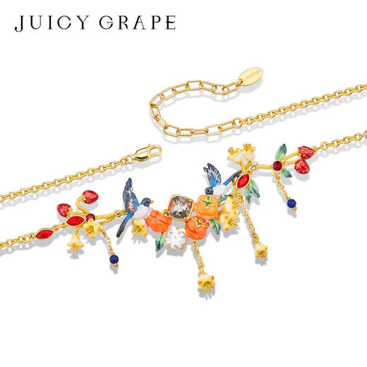 Juicy Grape首饰套装轻奢小众珐琅项链手链耳环戒指新年生日礼物 雀柿呈祥-喜事连连项链 商品图3
