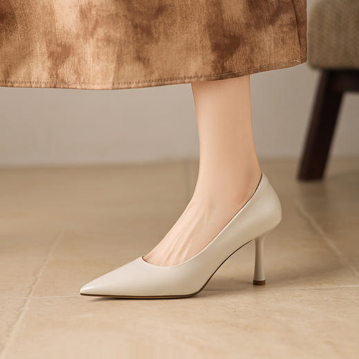 【马皮垫】阿么手工女鞋极简风细跟高跟鞋2026新款真皮浅口单鞋8CM 商品图3