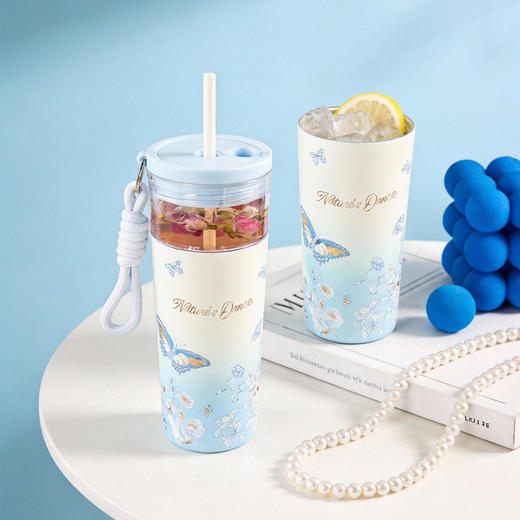 大英博物馆 博物志系列 蝴蝶翩翩 茶水分离保温杯（春水蓝） 商品图2