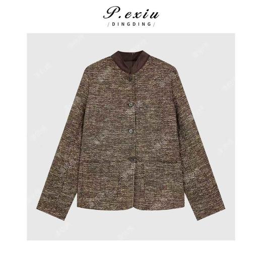 PanYiXiu/潘依绣摩登复古老钱风拼接牛皮绒宽松西装外套M9113 商品图1