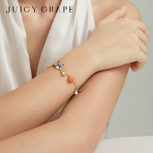 Juicy Grape首饰套装轻奢小众珐琅项链手链耳环戒指新年生日礼物 雀柿呈祥-喜柿连连手链 商品图2