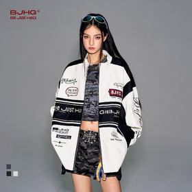 BJHG不计后果机车风夹克外套男款春季美式刺绣蛋白皮棒球服皮衣女