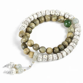 天然星月菩提绿檀木和田玉双圈手串