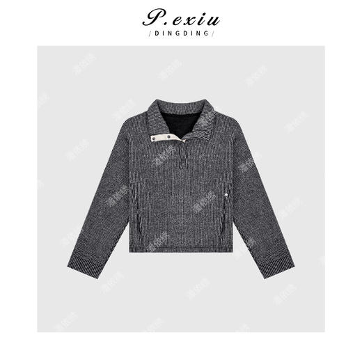 04-2潘依绣丁丁宠粉时尚百搭竖纹排扣翻领卫衣 Q5678 商品图0