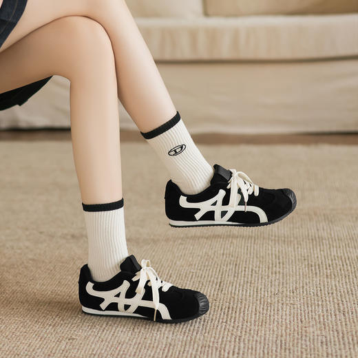 阿么手工女鞋厚底德训鞋女2026冬季撞色百搭超火休闲阿甘鞋1.5CM 商品图2