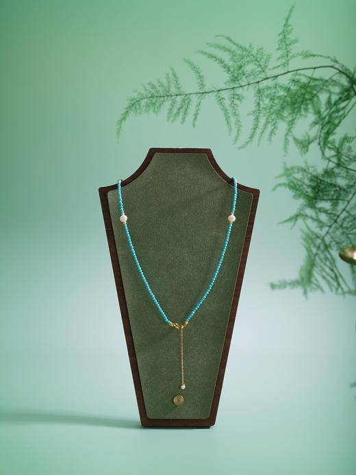 子佩集【福海华光】银S925珍珠惜王妃项链【ZZXL003】2mm蓝珠5.8mm大珠绿松石2601 商品图6