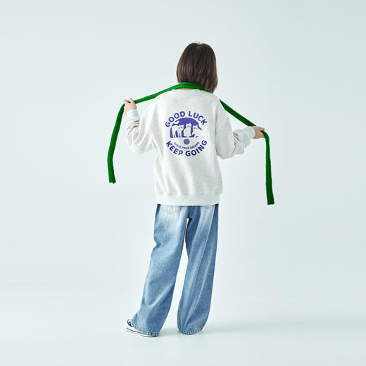 克莱茵蓝预售3.31发 花灰色3.20发 棵初26年春季新款亲子中大女童小猫印花圆领卫衣趣味棉感休闲上衣 商品图4