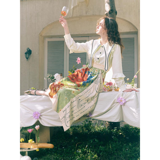 两三事梵高文艺半岛情书2026春季新款优雅印花a字半身裙气质长裙 商品图3