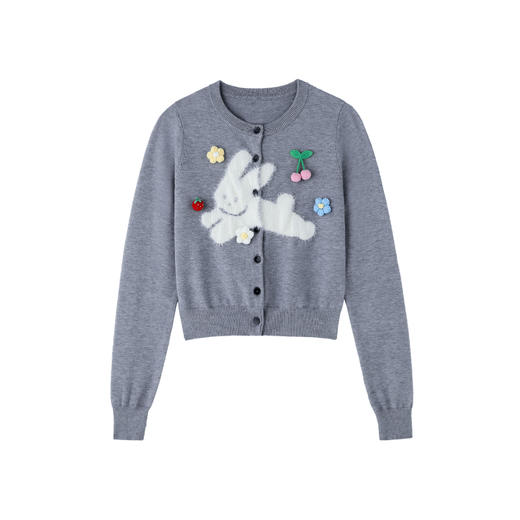 FTT FlyTheTruth 灰野蜜语可爱兔子毛衣女款开衫外套秋灰色针织衫 商品图3