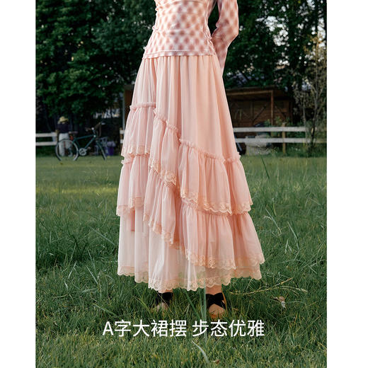 法式优雅不规则木耳边蕾丝拼接网纱半裙女春季新款显瘦气质a字裙 商品图0