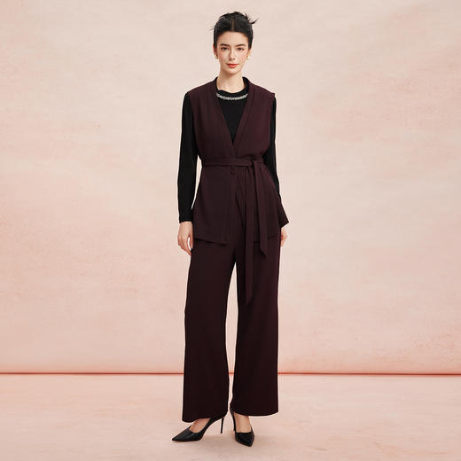 RE401斯尔丽26新款小香风V领马甲外套+打底衫+直筒长裤免搭配三件套装 商品图3