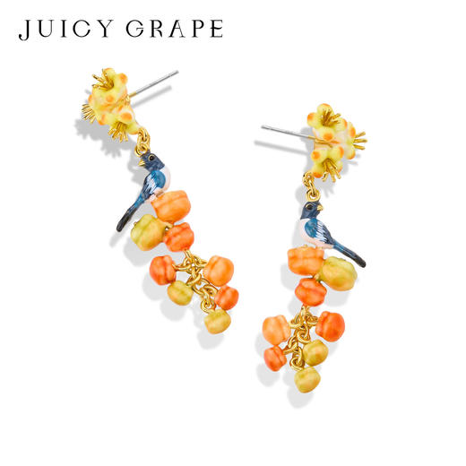 Juicy Grape首饰套装轻奢小众珐琅项链手链耳环戒指新年生日礼物 雀柿呈祥-喜事连连耳坠 商品图4