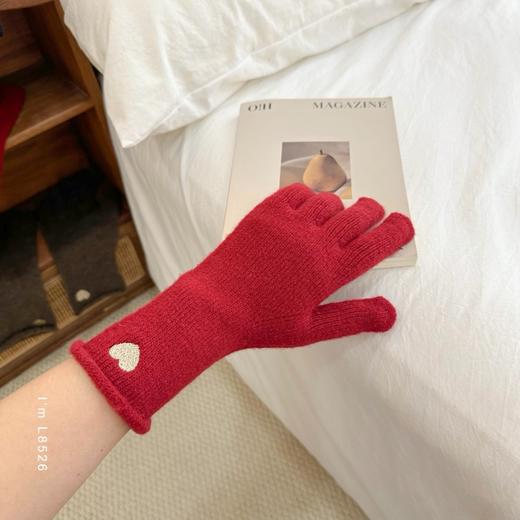老米优品🎈3-5天。《羊毛平针手套+绣金丝爱心可触屏保暖手套》刺绣金丝爱心点缀 ~保暖又时髦！XW260115A 商品图1