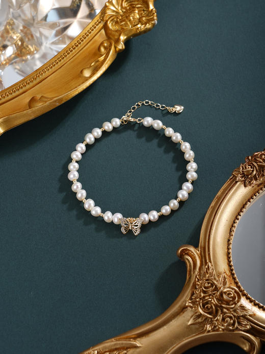 子佩集【缱绻蝴蝶】珍珠惜王妃手链【ZZSL004】5.5-6mm珠镀金蝴蝶结2601 商品图4