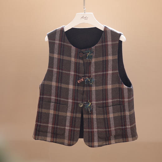 【预售】游原  格纹羊毛羊绒双面马甲 商品图0