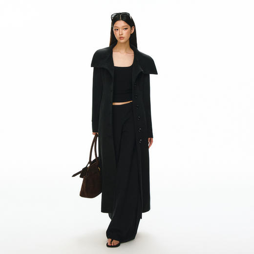 Ariseism 设计感纽扣大翻领长款毛呢外套女春秋新款收腰呢子大衣 商品图0