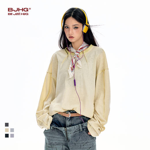 BJHG不计后果长袖t恤男款春季圆领卫衣美式宽松叠穿内搭打底衫女 商品图0