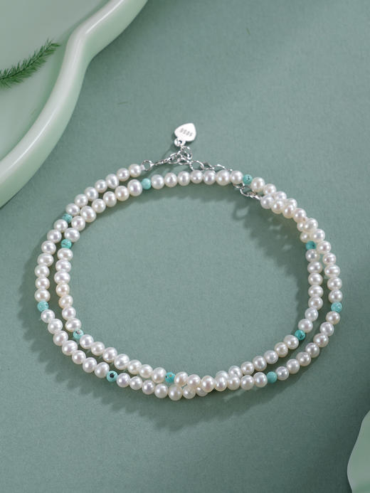 子佩集【沧海雪月】银S925珍珠惜王妃手链【QNS0025-20】3mm珠绿松石2601 商品图4