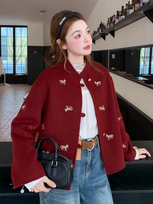 高端款限定小金马进口超细羊毛国风刺绣双面羊毛外套 商品图8