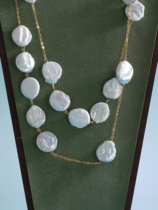 子佩集【长情印记】珍珠惜王妃毛衣链【ZZMYL002】16.5mm扁珠镀金巴洛克2601 商品图6