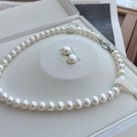 新年福利，淡水珍珠套装，项链9-10mm 视觉正圆，ji光微暇，耳钉11-12mm馒头珠，925纯银配件 商品图3