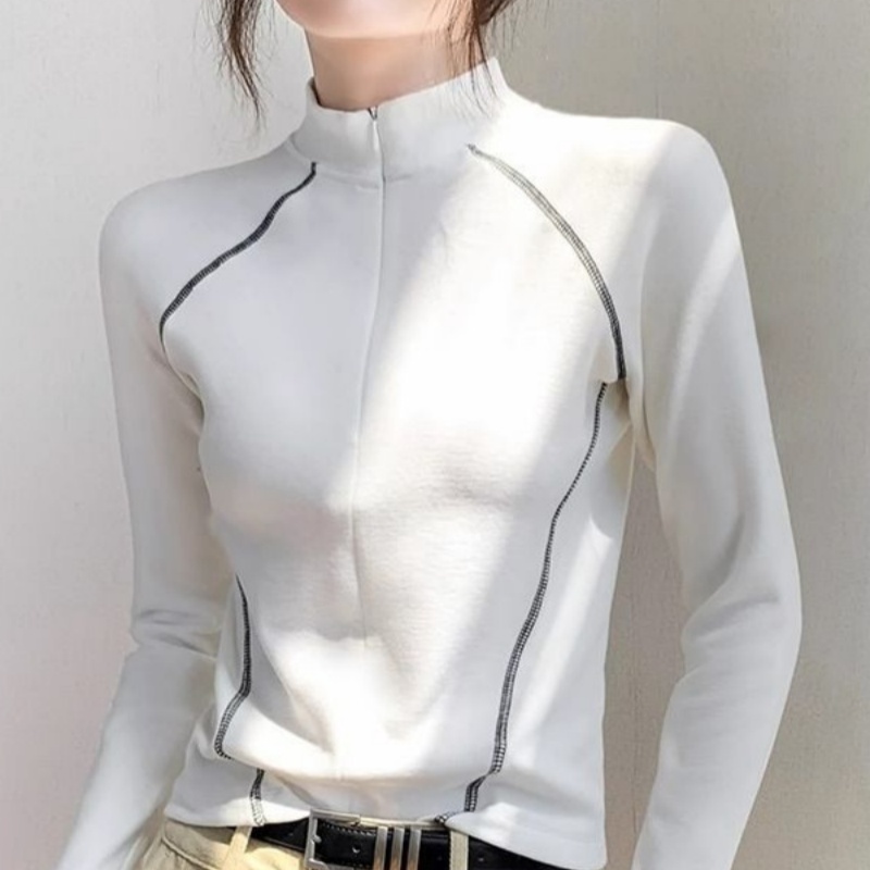 女士半拉链撞色线打底衫C25C41